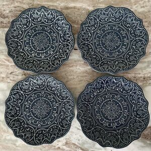 Set of 4 Pier 1 Hand Painted Stoneware Chateau Clair Scalloped Blue Salad Plates